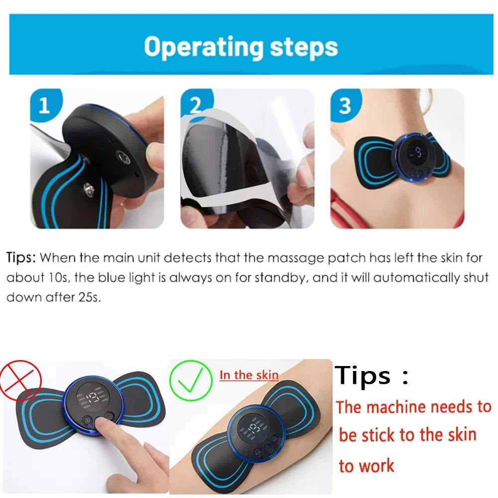EMS Neck Massage Electric Massager Cervical Neck Back Patch 8 Mode Pulse Muscle Stimulator Portable Relief Pain