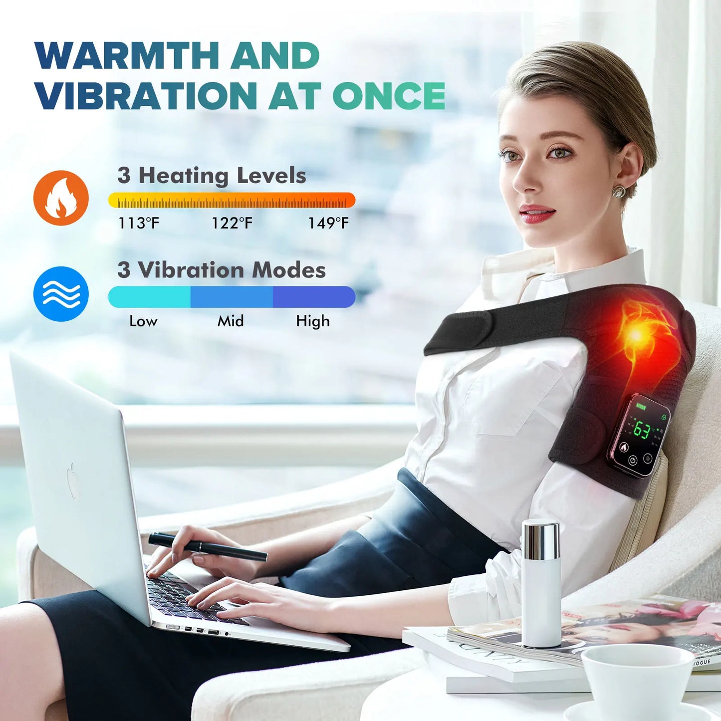 3 in 1 Vibration & Heating Shoulde Massager Blets Warmer Shoulder Hot Compress Massager Pads USB Charge