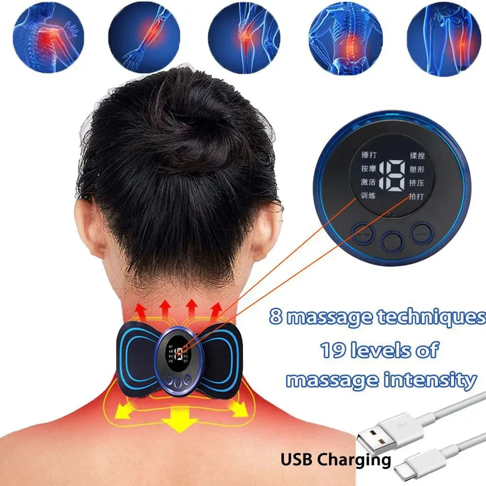 EMS Neck Massage Electric Massager Cervical Neck Back Patch 8 Mode Pulse Muscle Stimulator Portable Relief Pain