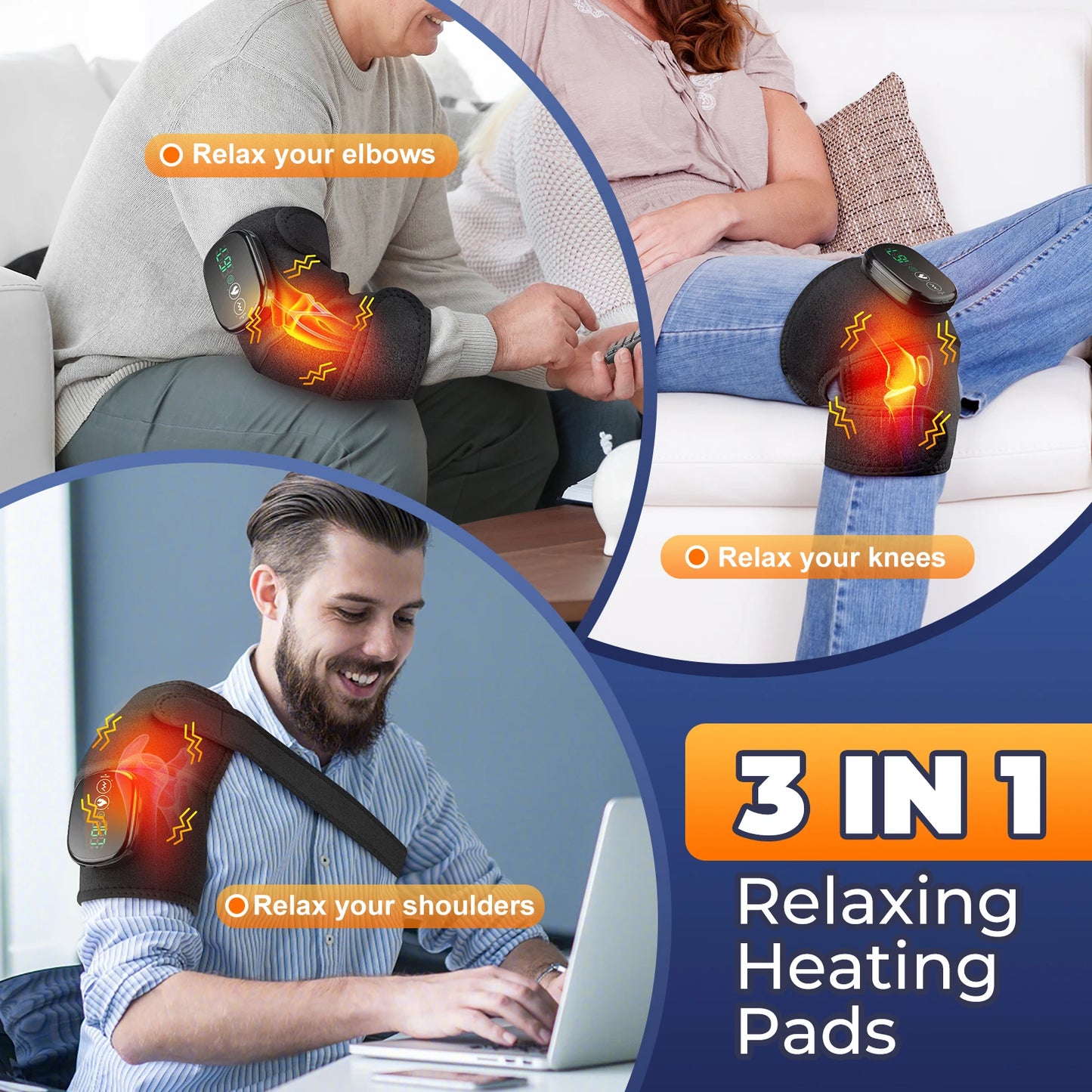 3 in 1 Vibration & Heating Shoulde Massager Blets Warmer Shoulder Hot Compress Massager Pads USB Charge