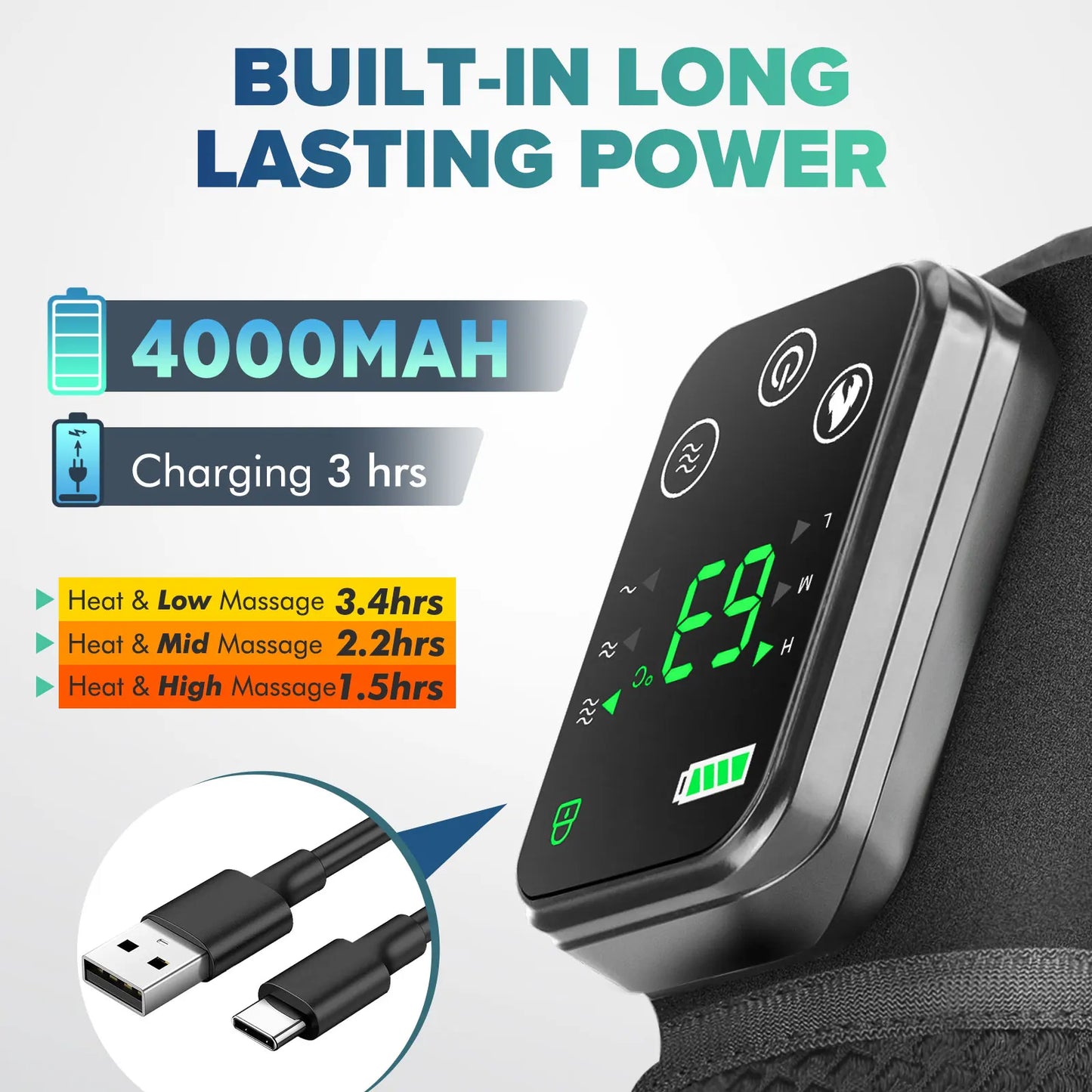 3 in 1 Vibration & Heating Shoulde Massager Blets Warmer Shoulder Hot Compress Massager Pads USB Charge