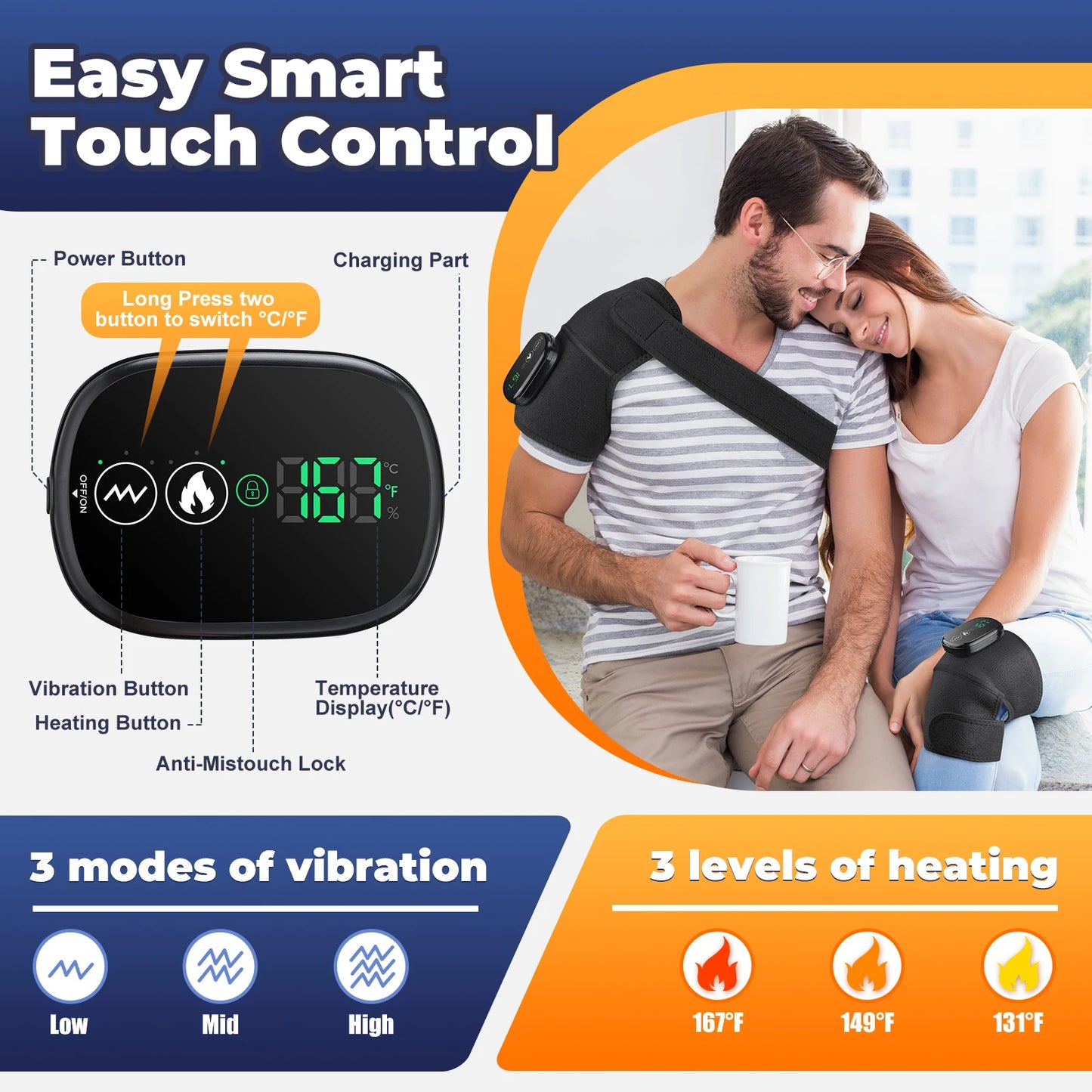 3 in 1 Vibration & Heating Shoulde Massager Blets Warmer Shoulder Hot Compress Massager Pads USB Charge
