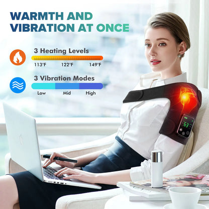 3 in 1 Vibration & Heating Shoulde Massager Blets Warmer Shoulder Hot Compress Massager Pads USB Charge